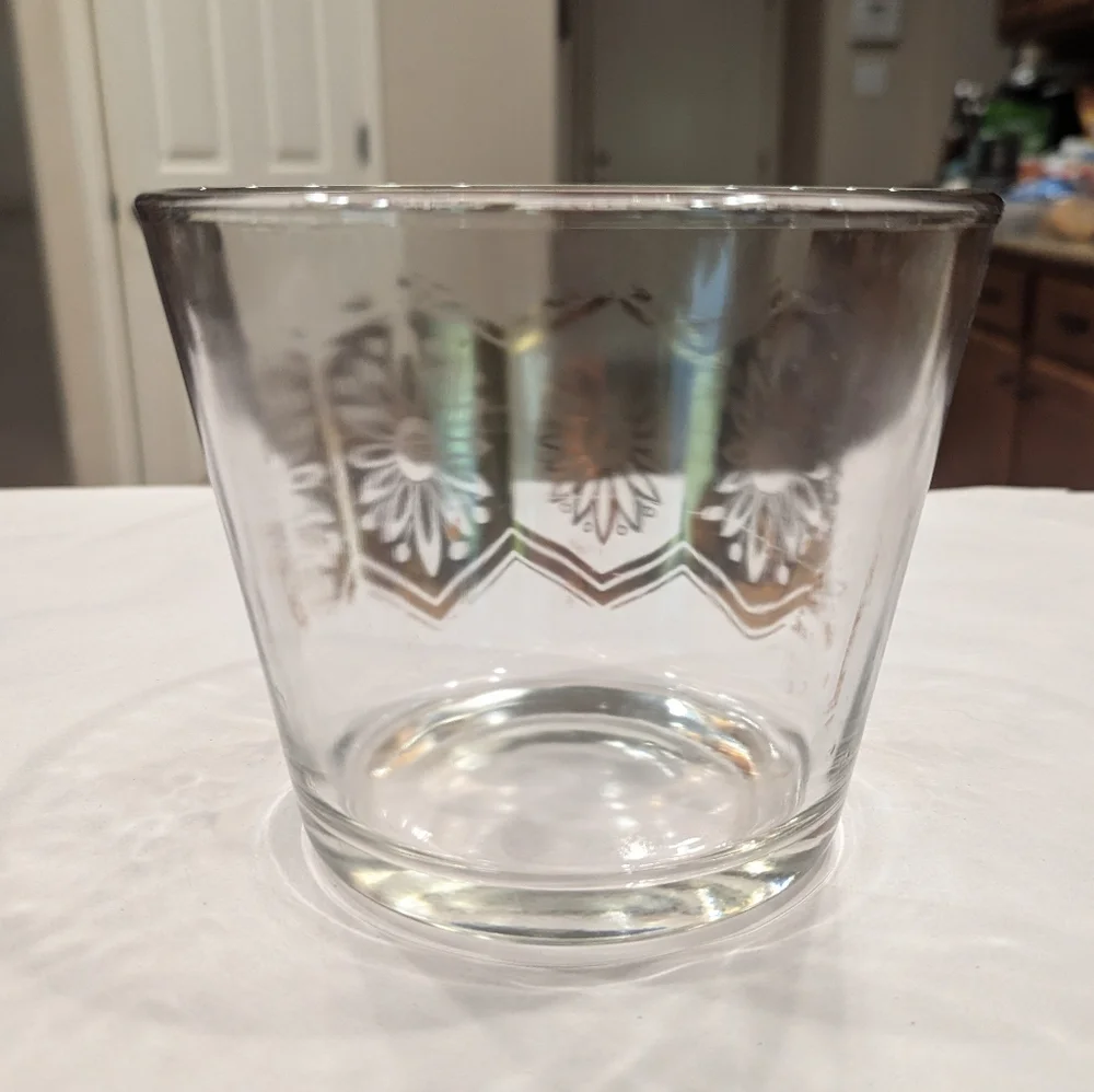 Vintage Retro Clear Glass With Metallic Gold Floral Design Ice Bucket Barwear